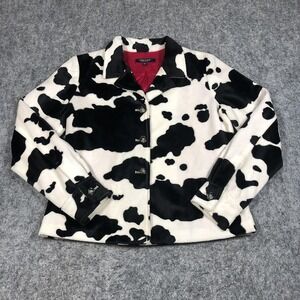 Karen Kane‎ Jacket Womens XS Black White Cow Print Velour Button Front Western